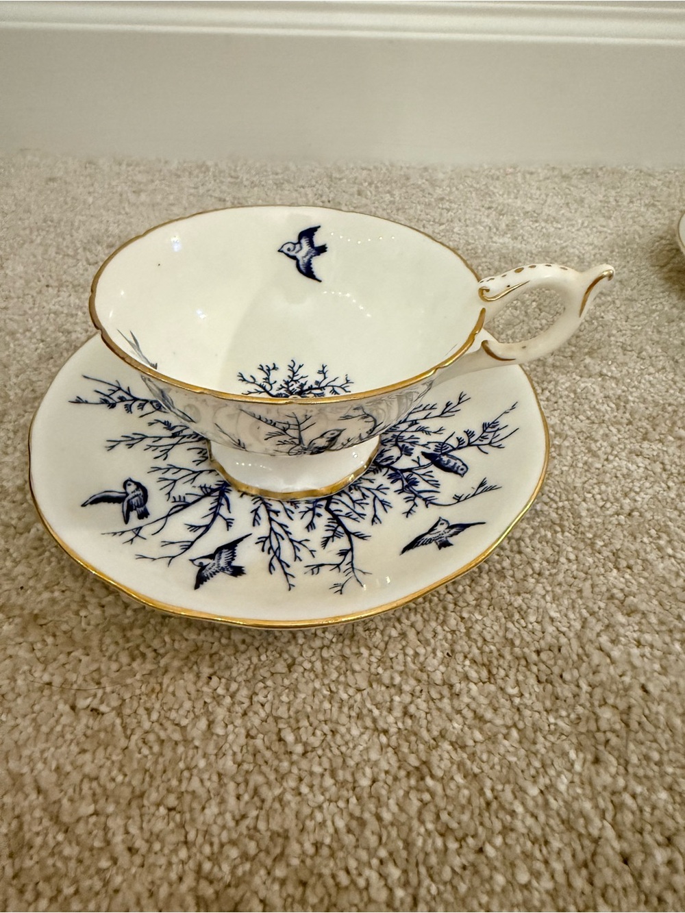 Blue & White  Teacup and Saucer with Gold Trim coalport made in England